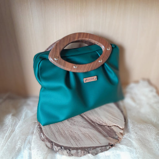 Sac plissé vert émeraude poignées noyer n°239