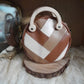 Petit sac rond raisin marron 3 tons poignées bois érable