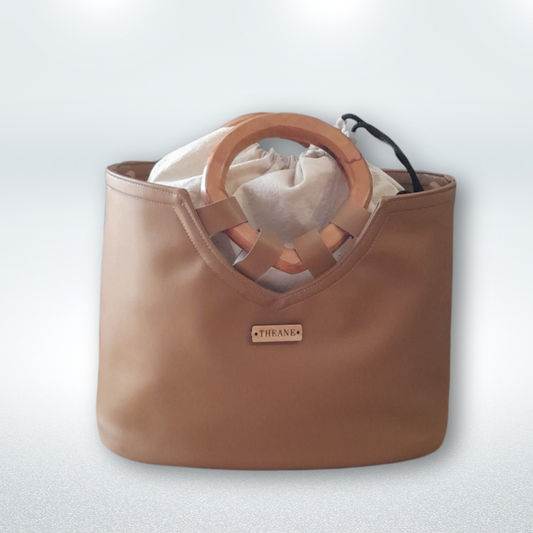 Sac panier alter-cuir de raisin camel poignées en bois 134