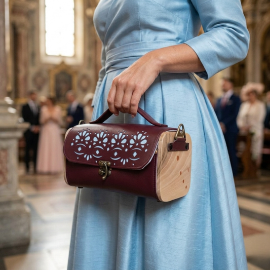 Kube 11 bordeaux dentelle Sac à main bois et raisin n°209