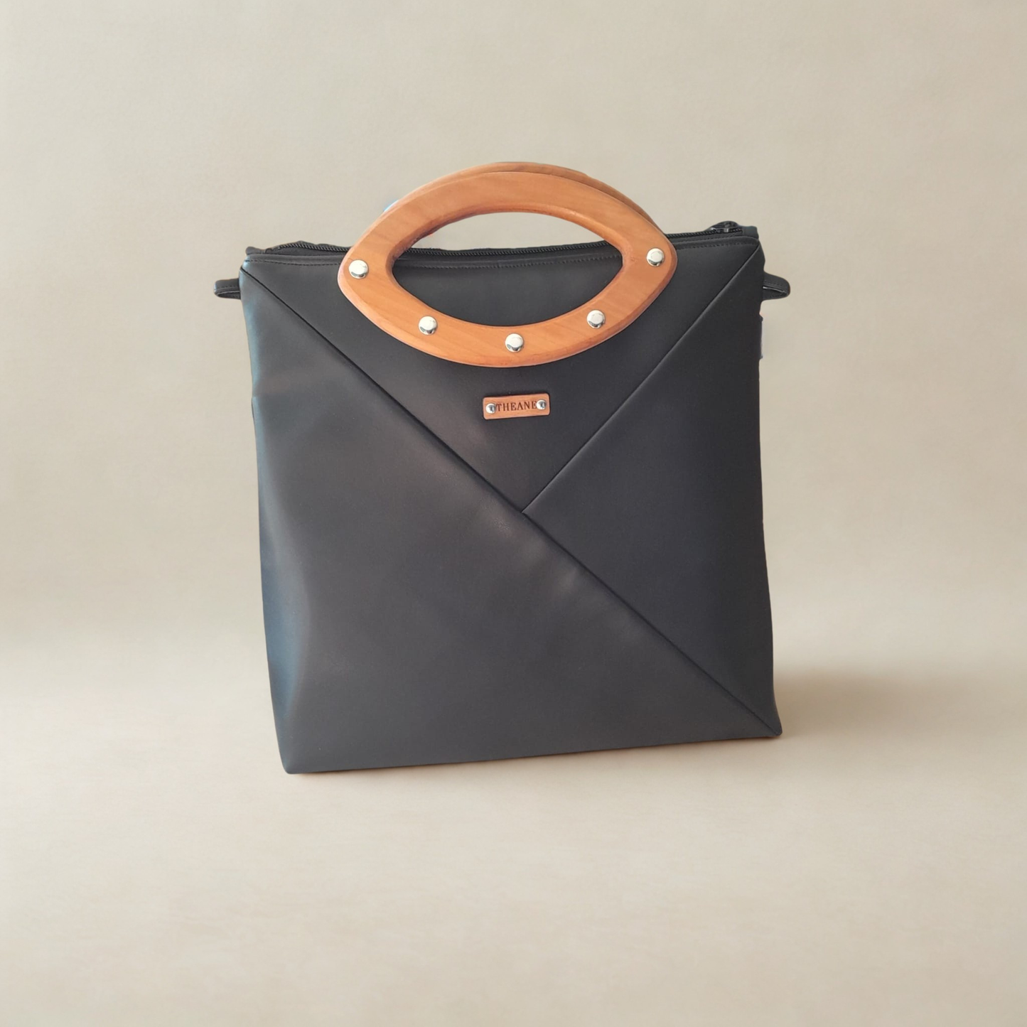 Cabas origami noir poignées poirier n°185