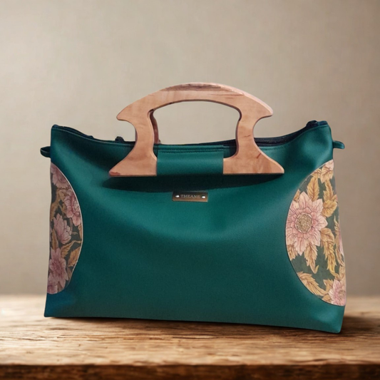 Cabas alter-cuir de raisin vert poignées en bois 121