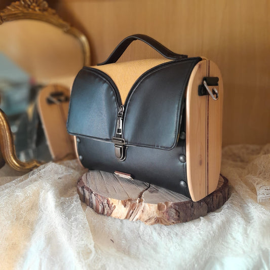 Sac cartable noir velours côtelé jaune fermeture cartouchière vintage