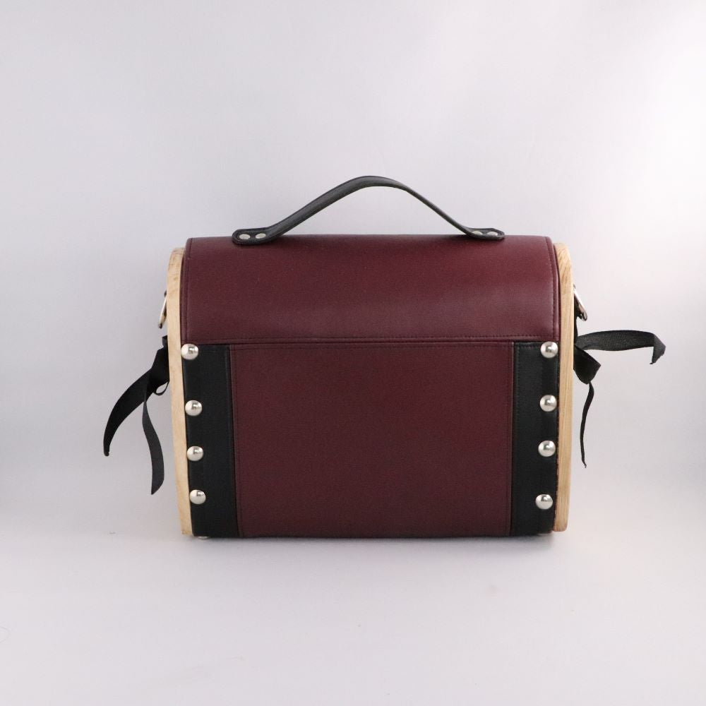 Petit sac cartable bois et alter-cuir de raisin bordeaux et noir 59