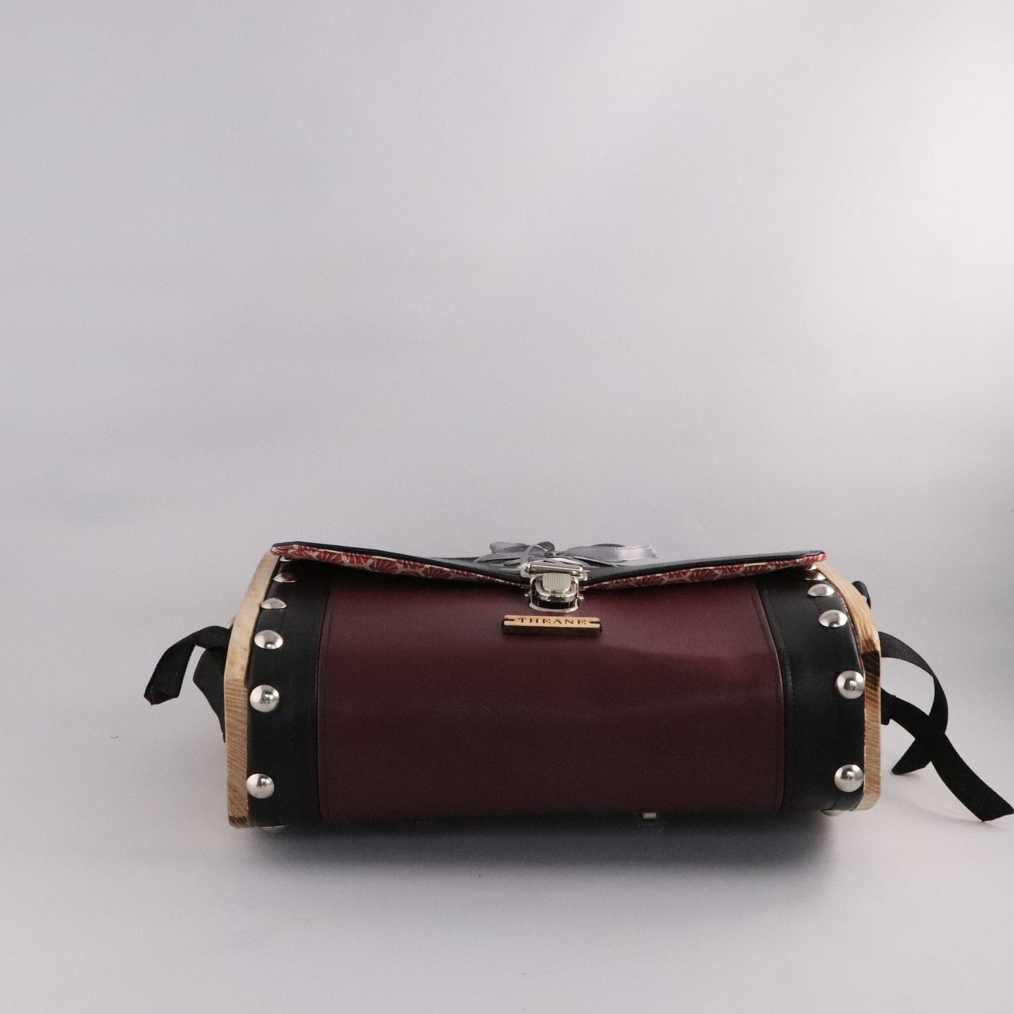 Petit sac cartable bois et alter-cuir de raisin bordeaux et noir 59