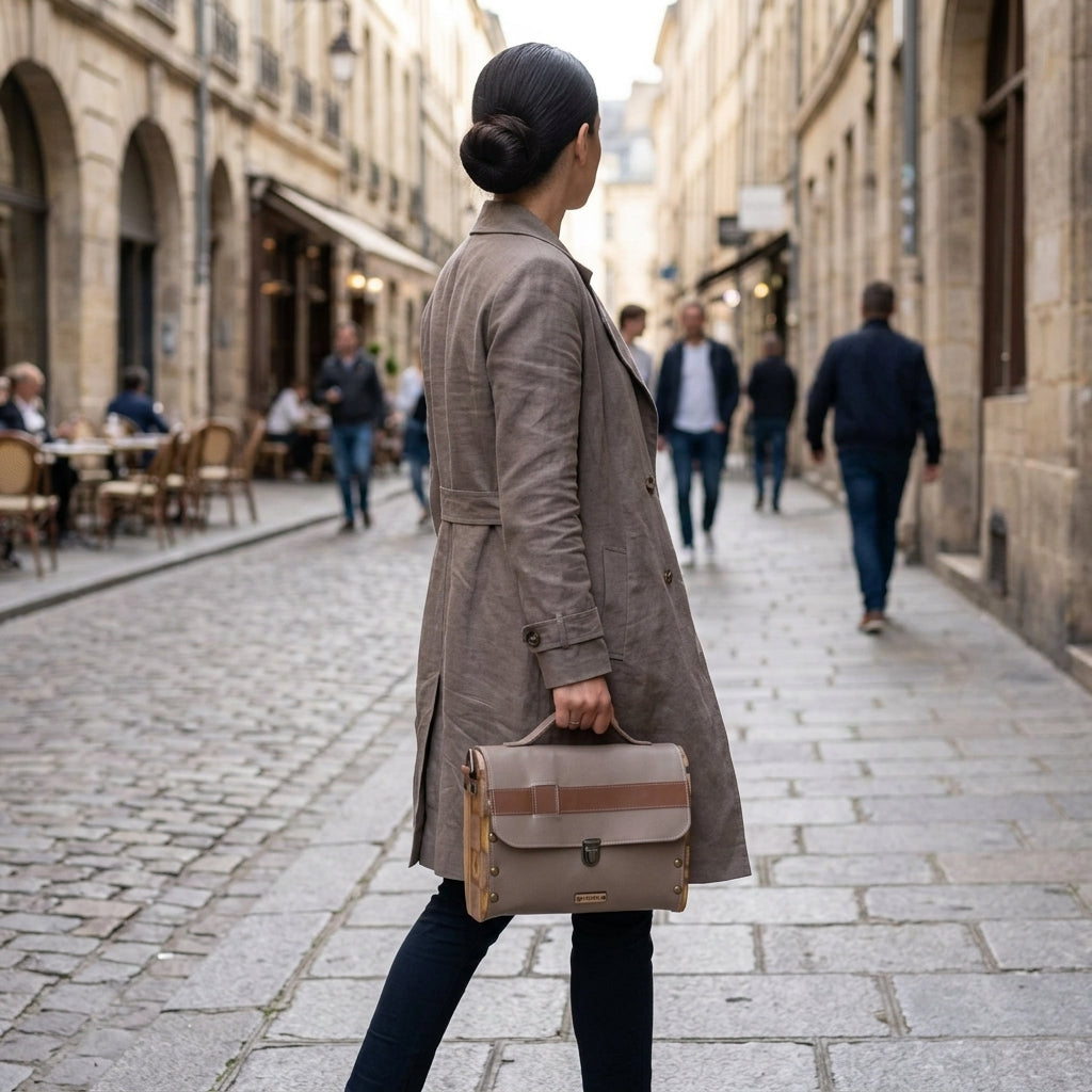 Petit sac cartable bois résine epoxy et raisin camel 120