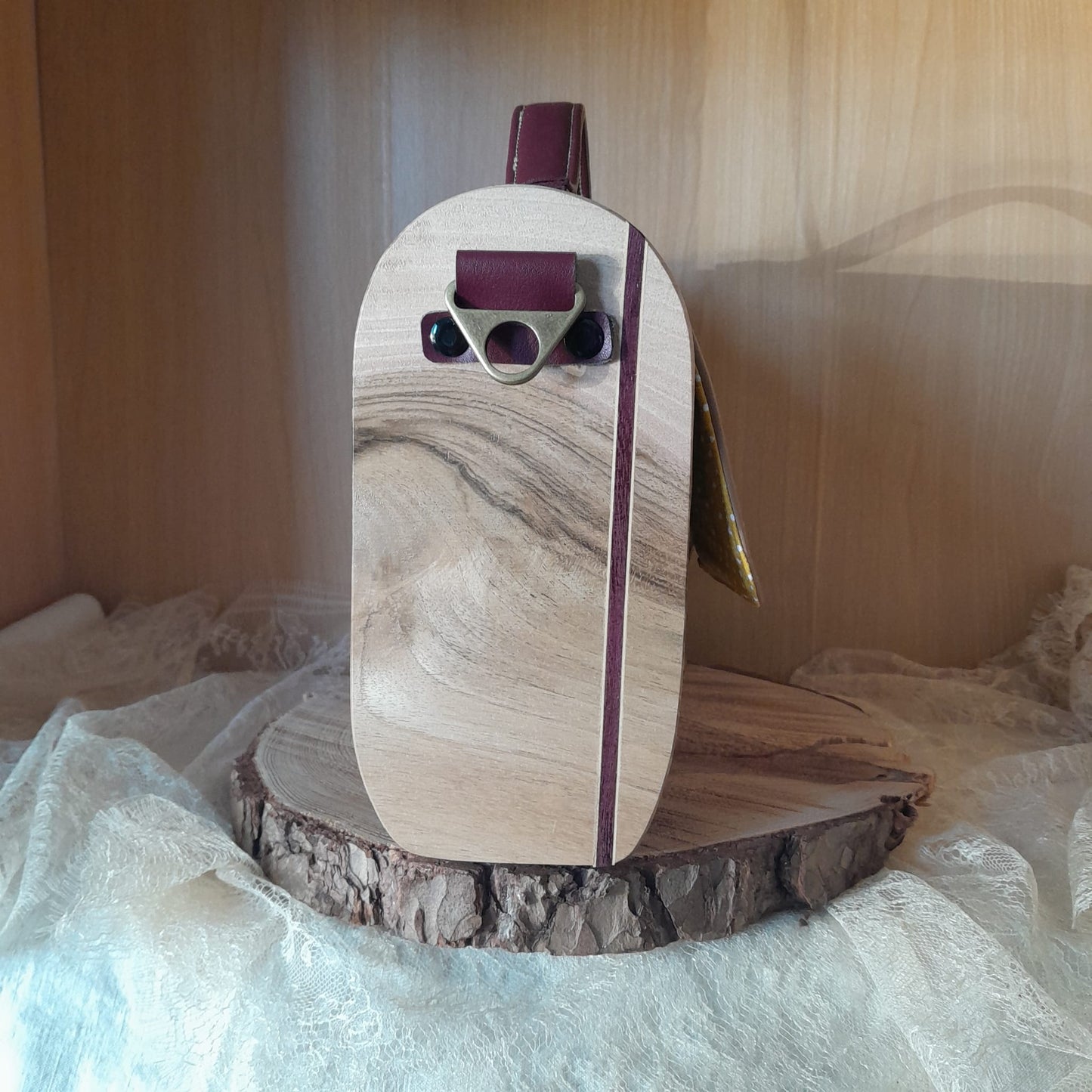 Sac cartable raisin camel et côtés en noyer
