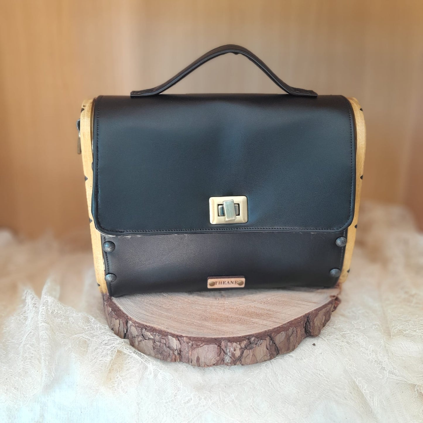 Sac cartable raisin noir bois acacia résine époxy n°101