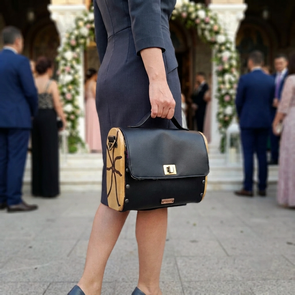 Sac cartable raisin noir bois acacia résine époxy n°101