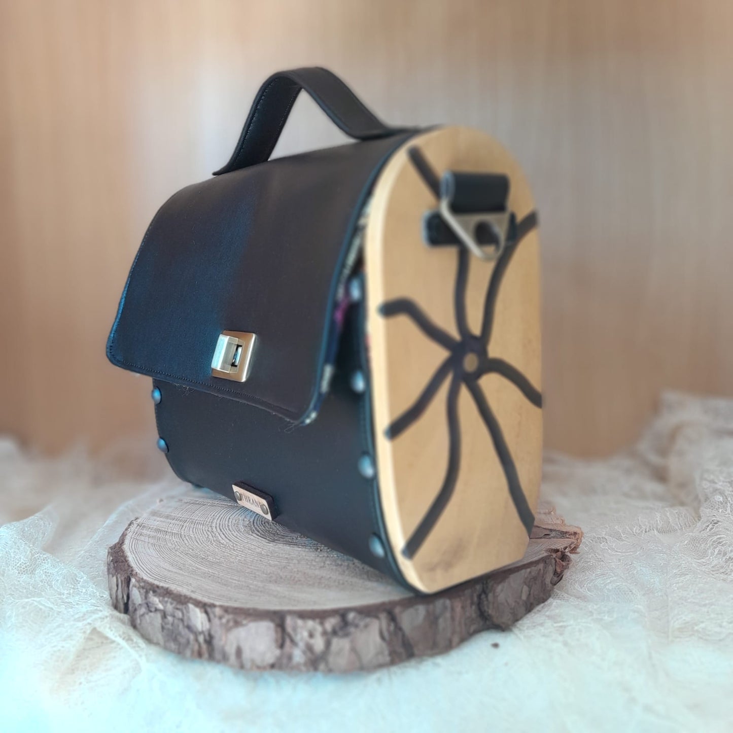 Sac cartable raisin noir bois acacia résine époxy n°101