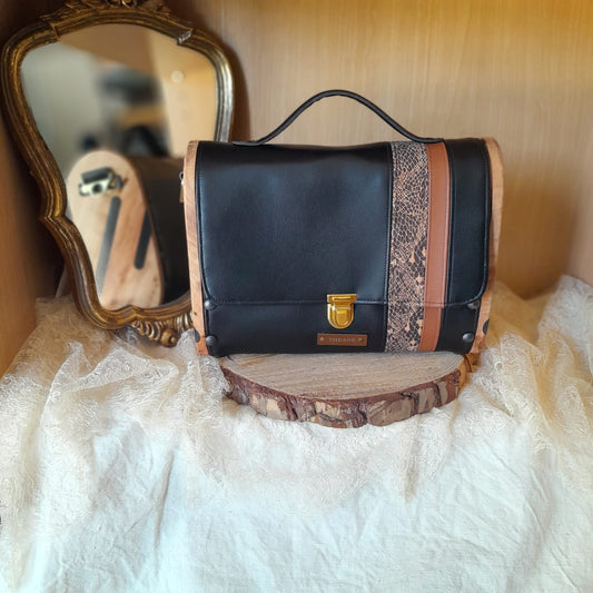 Petit sac cartable bois et alter-cuir de raisin noir 103