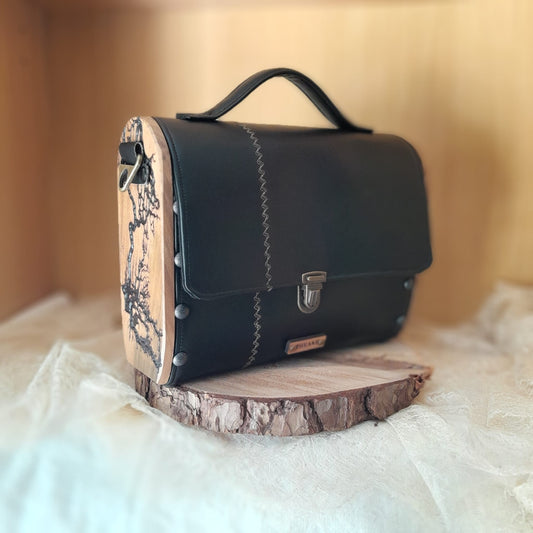Sac cartable raisin noir côtés bois orme unique