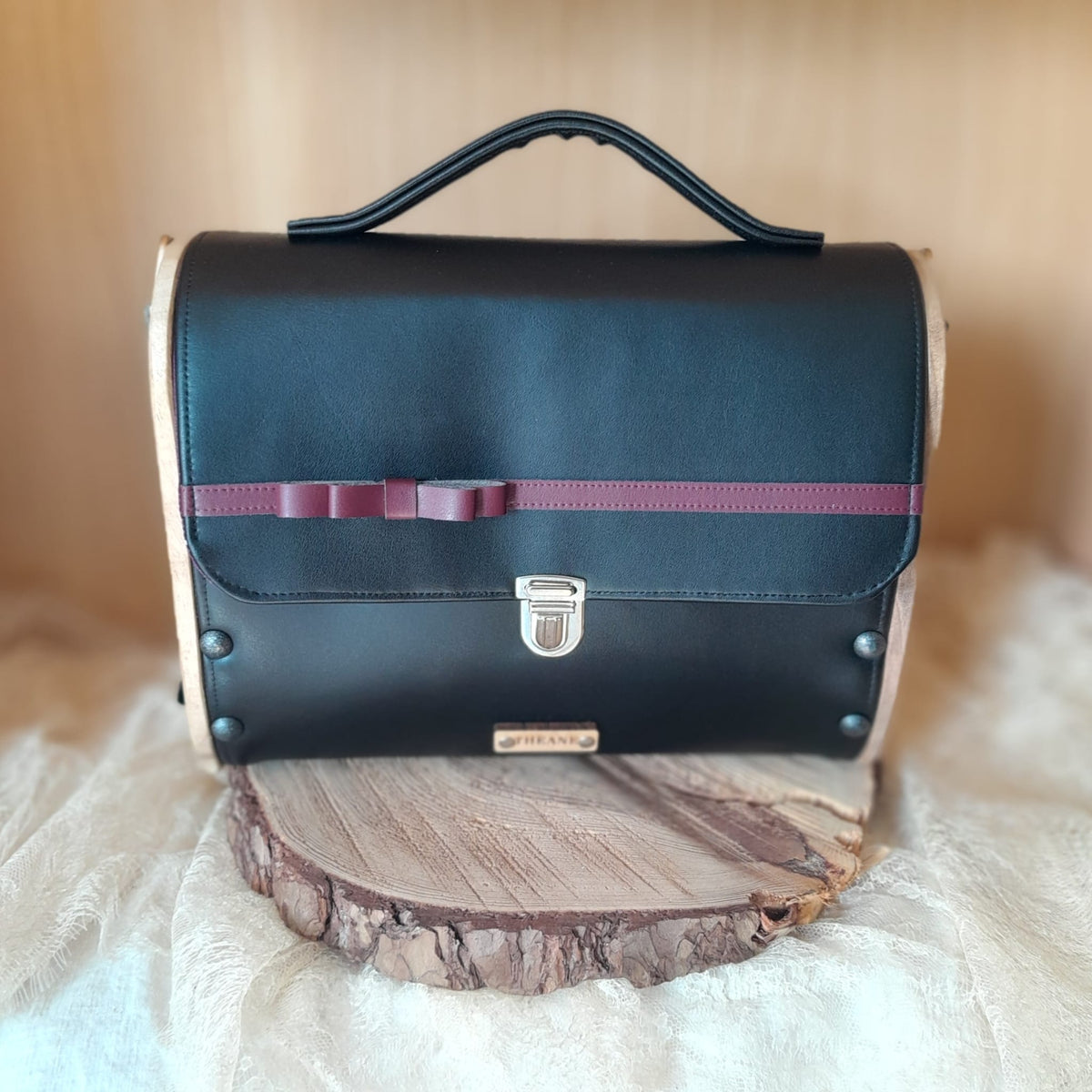 Sac cartable noir bois noyer n°221