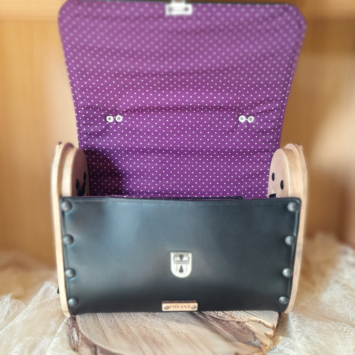 Sac cartable noir bois noyer n°221