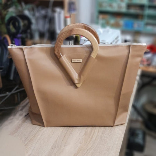 Sac alter-cuir de raisin camel poignées en noyer 105