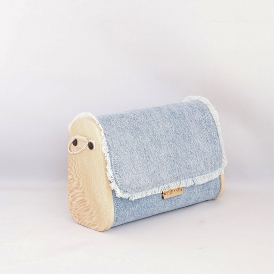 Mini sac bois et jean upcyclé – création artisanale française