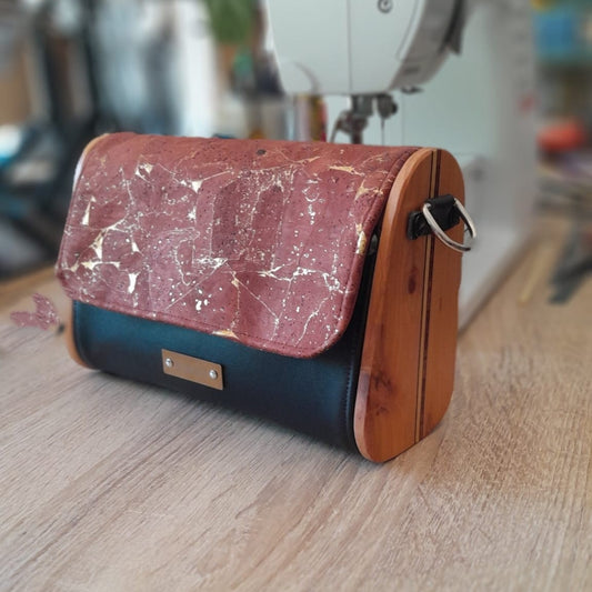 Mini sac bois, alter-cuir de raisin noir et liège imprimé 138