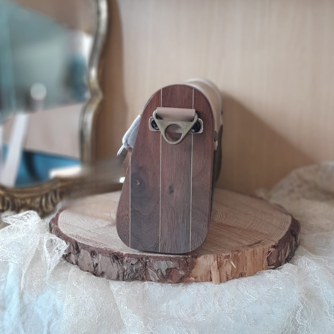 Mini sac bois et alter-cuir de raisin noir et camel 144