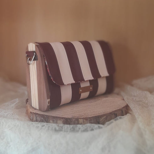 Mini sac bois et alter-cuir de raisin bordeaux et sable 150