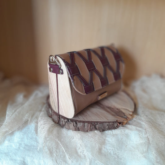 Mini sac tressé bois et marc de raisin | Pièce unique artisanale n°235