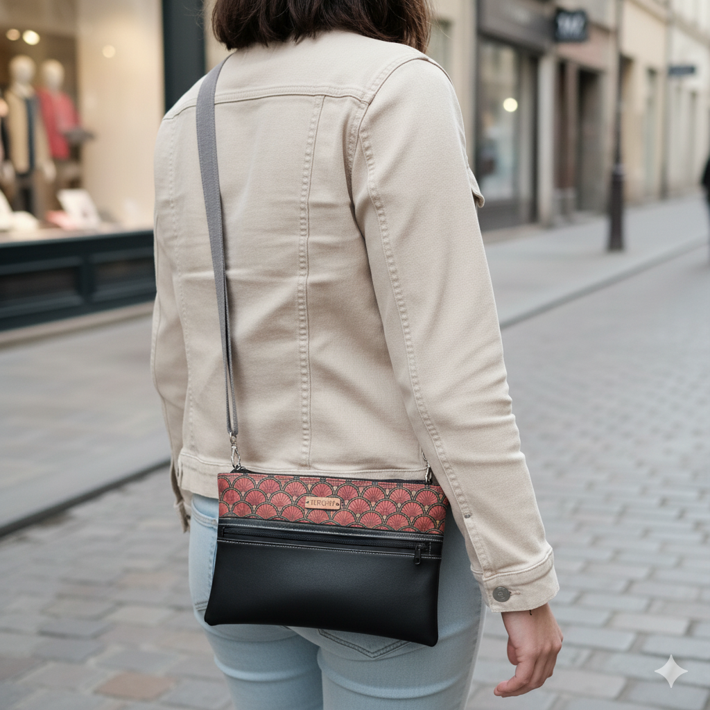 Pochette femme alter-cuir de raisin et liège - sangle réglable