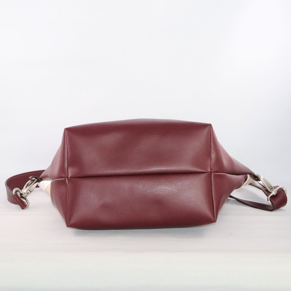 Sac bordeaux et beige rosé alter-cuir de raisin poignées en bois 7