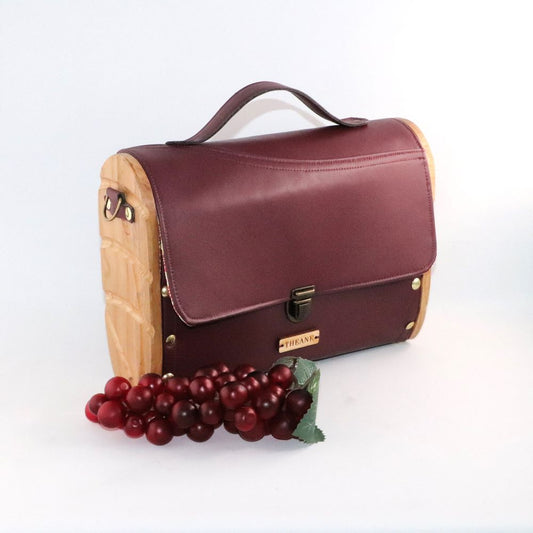 Petit sac cartable bois et alter-cuir de raisin bordeaux 29