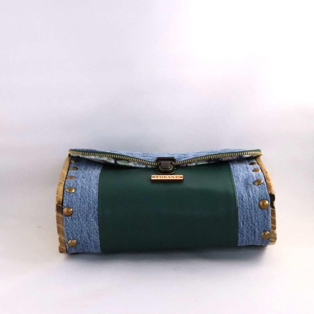 Petit sac cartable bois et alter-cuir de raisin vert et jean 70