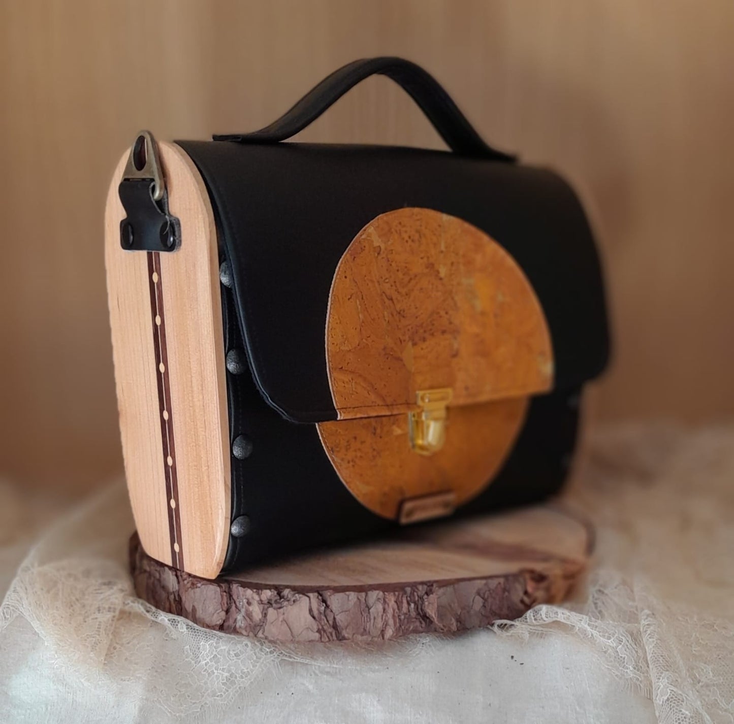 Sac cartable noir liège jaune bois if n°170