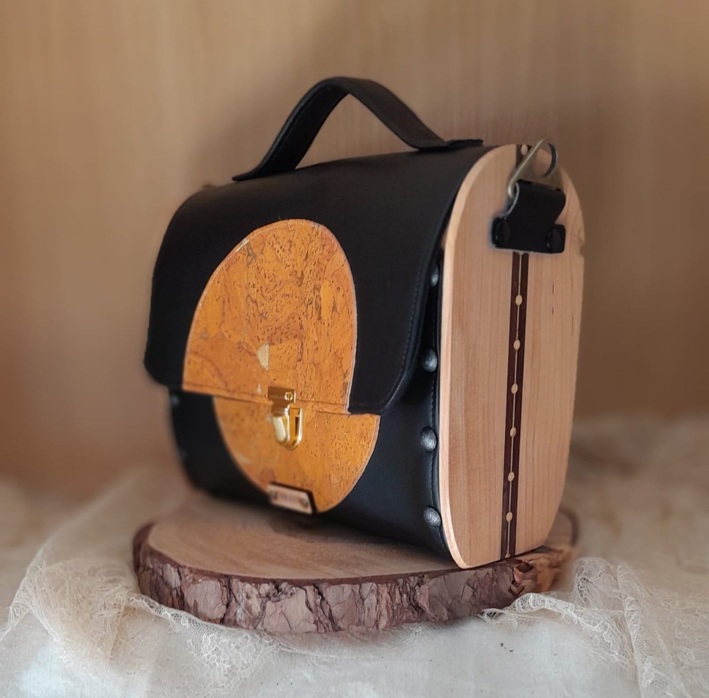 Sac cartable noir liège jaune bois if n°170