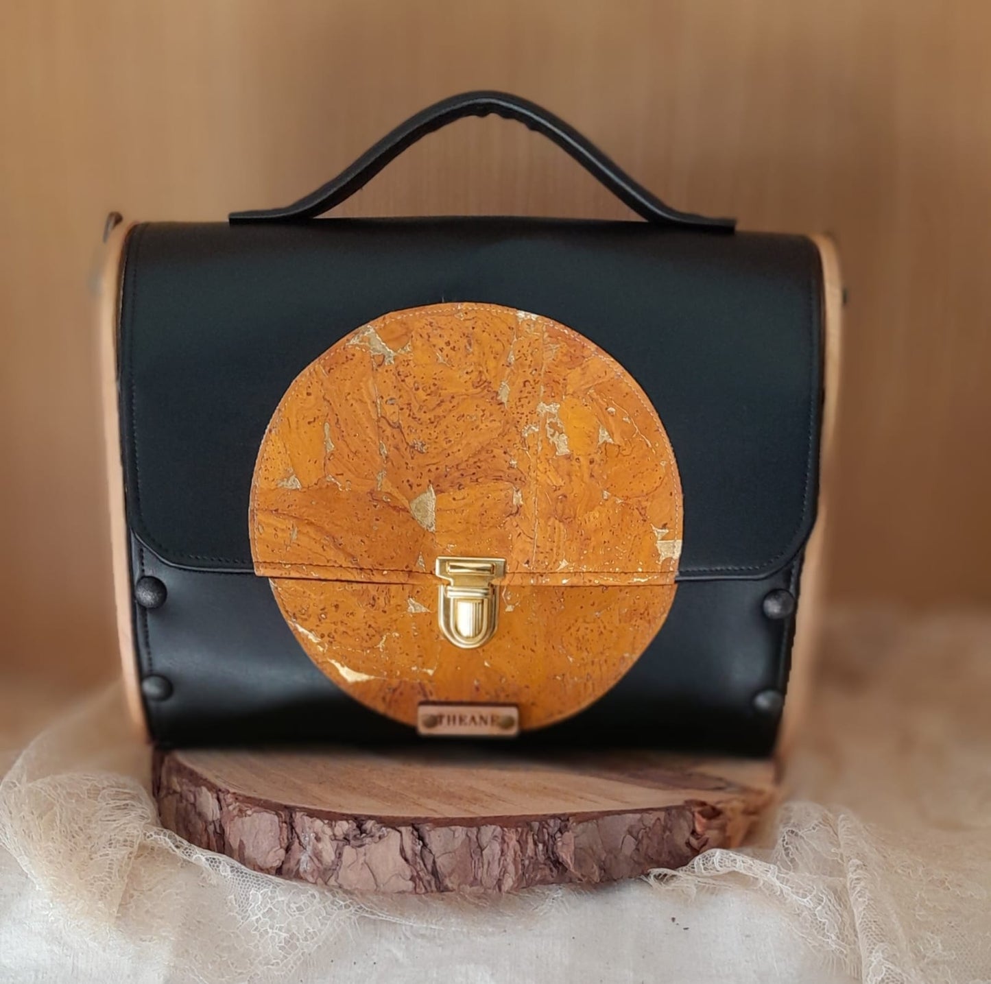 Sac cartable noir liège jaune bois if n°170