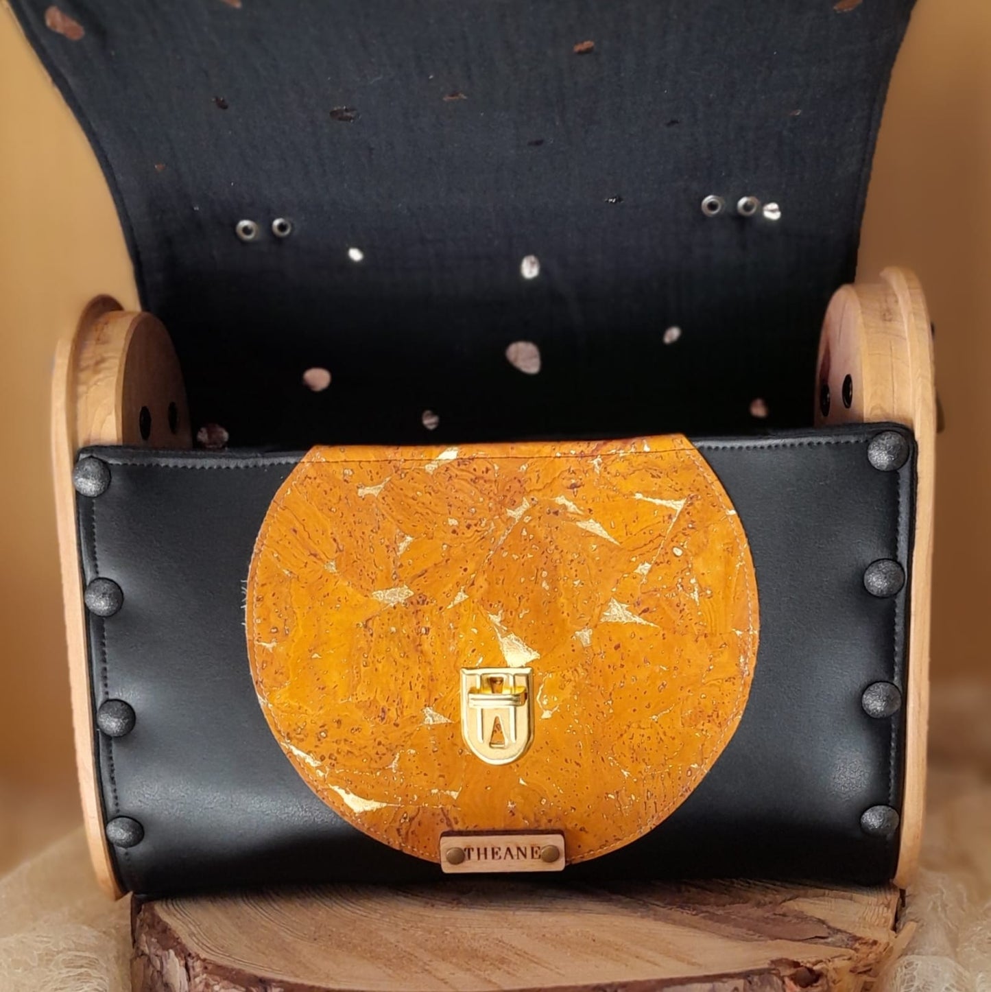 Sac cartable noir liège jaune bois if n°170