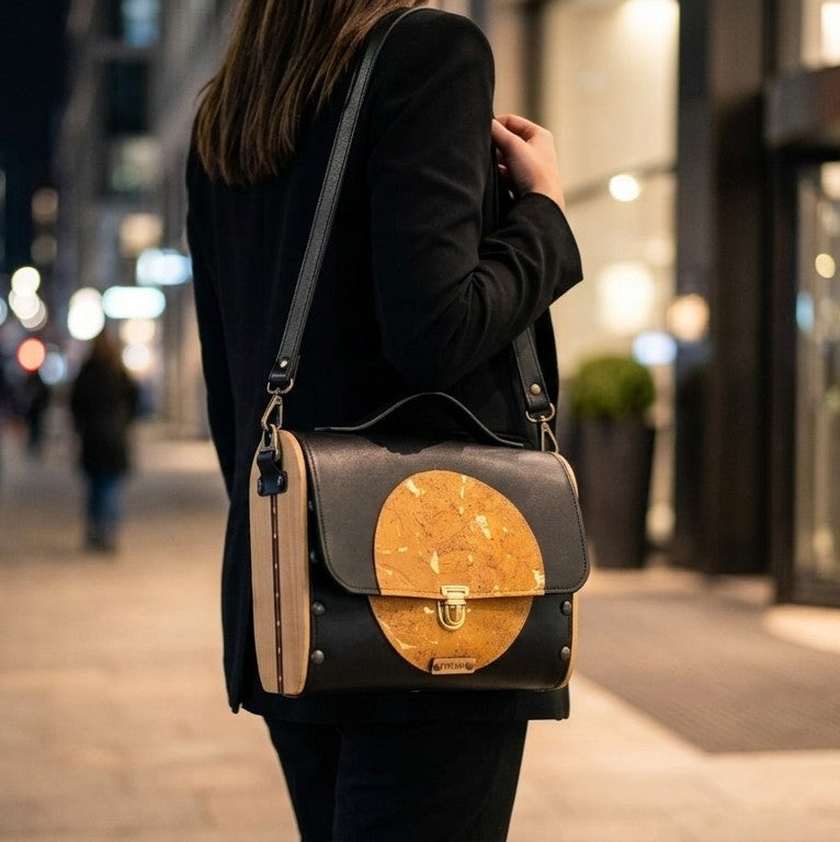 Sac cartable noir liège jaune bois if n°170