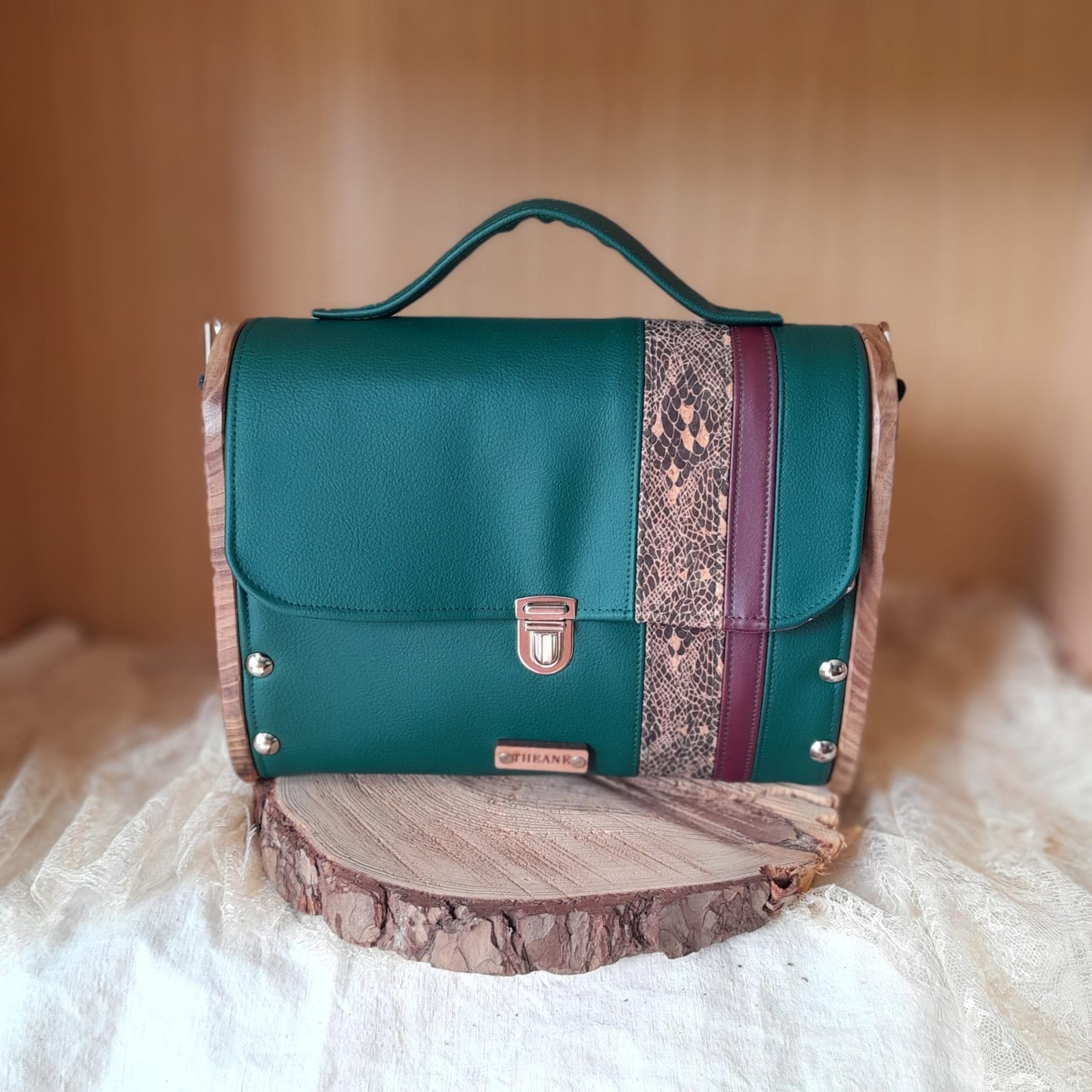 Sac cartable vert bordeaux liège orme Lichtenberg n°215