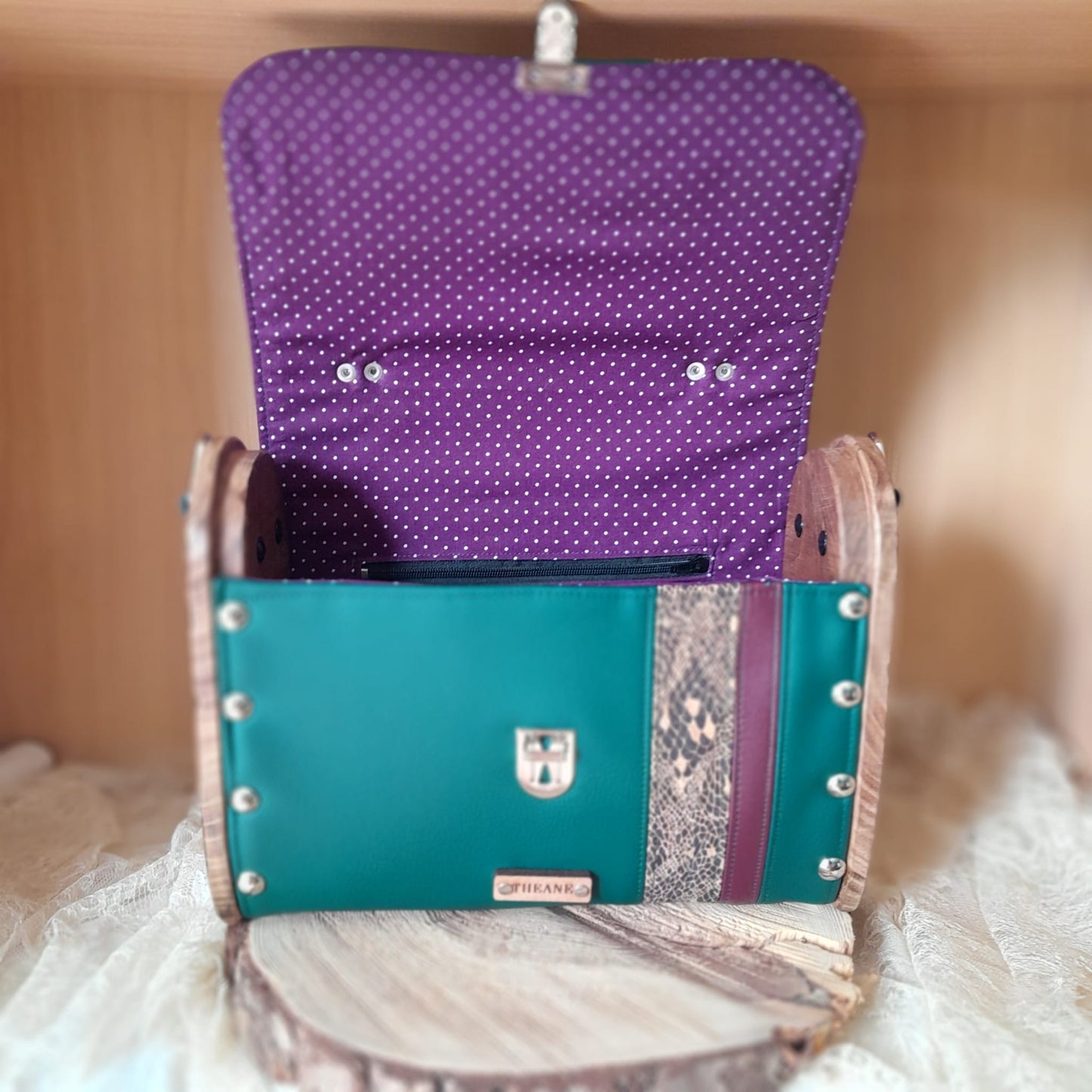 Sac cartable vert bordeaux liège orme Lichtenberg n°215