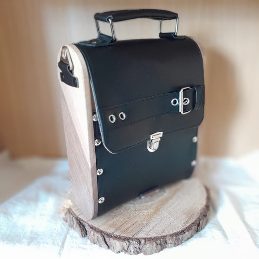 Sacoche bois et alter-cuir de raisin noir | Pièce unique artisanale 206